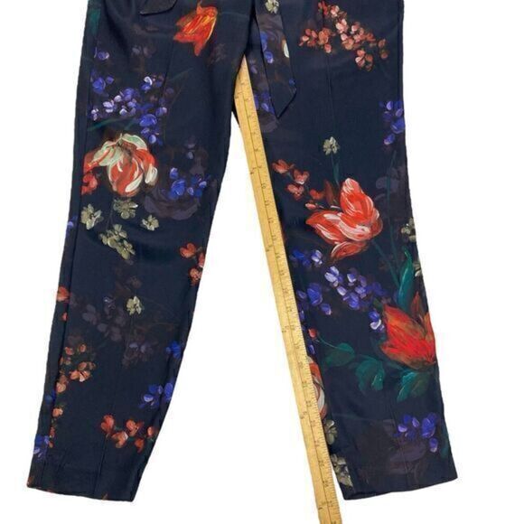 Express Paper Bag Pants Womens 6 Floral High Waisted Satin Shabby Chic Trousers - Picture 11 of 16